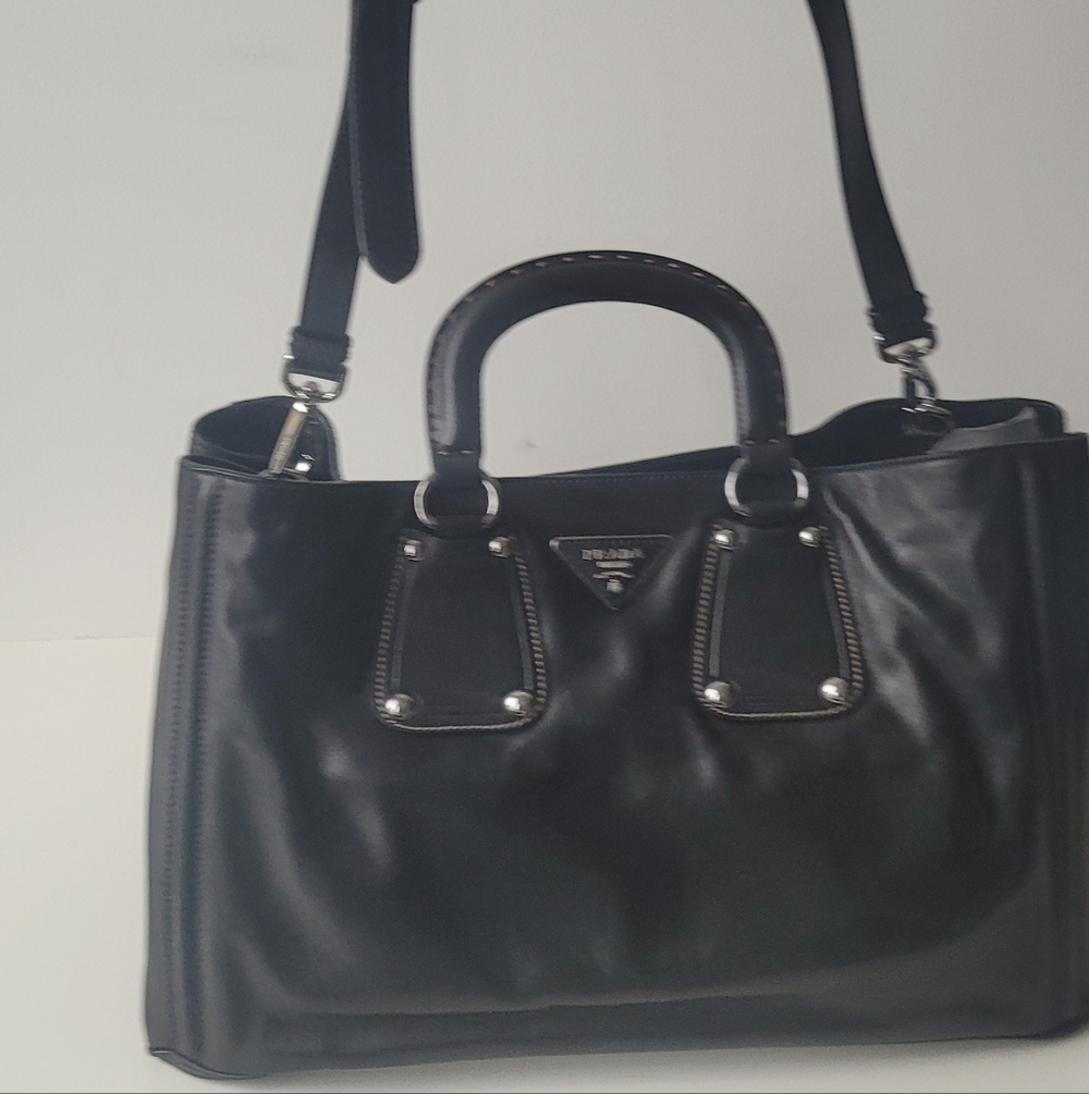 PRADA Rare Nocciolo Soft Calf Leather Black Bag - Picture 5 of 14